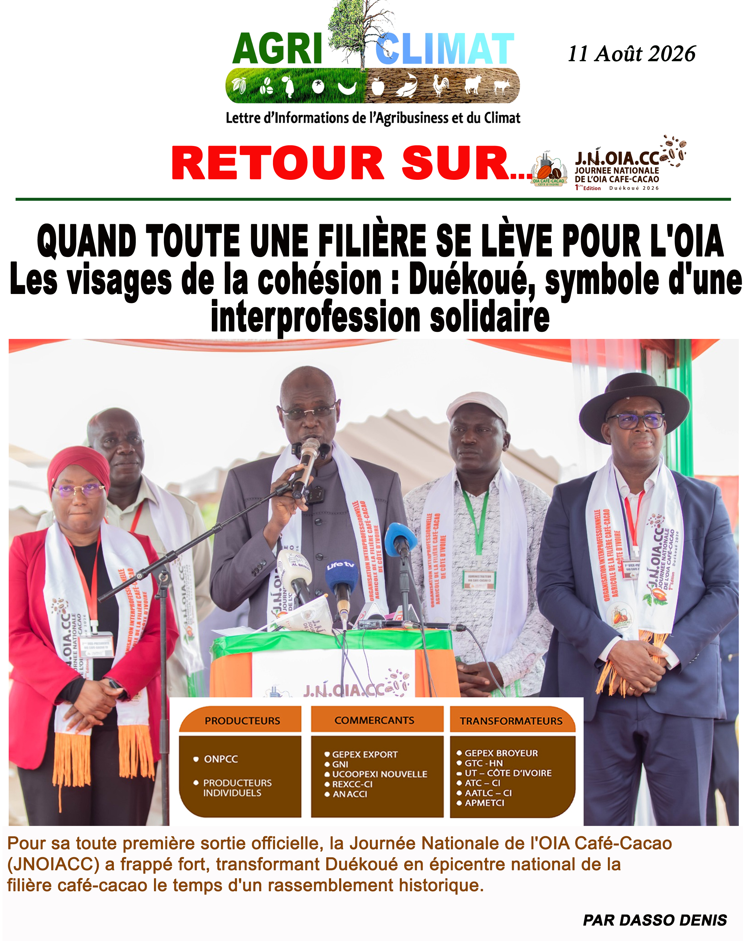 QUAND TOUTE UNE FILIÈRE SE LÈVE POUR L'OIA 1ère Journée Nationale de l'OIA Café-Cacao (JNOIACC 2026) • Duékoué, 24-26 juillet 2026